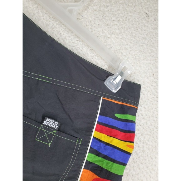 Vtg Y2K Ralph Lauren Polo Sport Shorts Swim Trunks Mens 32 Black Rainbow (33x5) - Picture 7 of 11